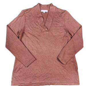 J Jill Pure Jill Tranquility Fleece V Neck Tunic Top Sz XS‎ Brown Soft